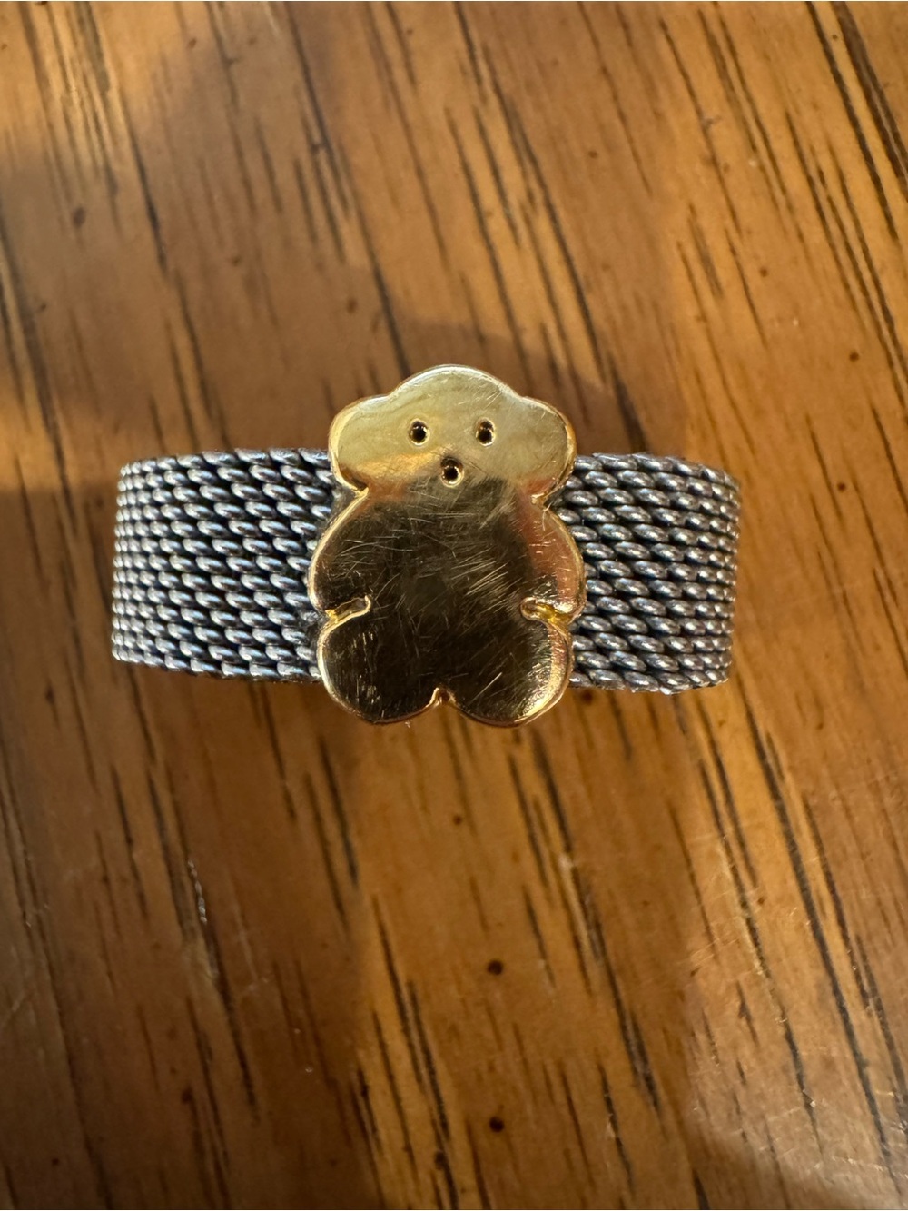 Tous Gold Teddy Accent on Silver Mesh Ring - Womenโs size 7